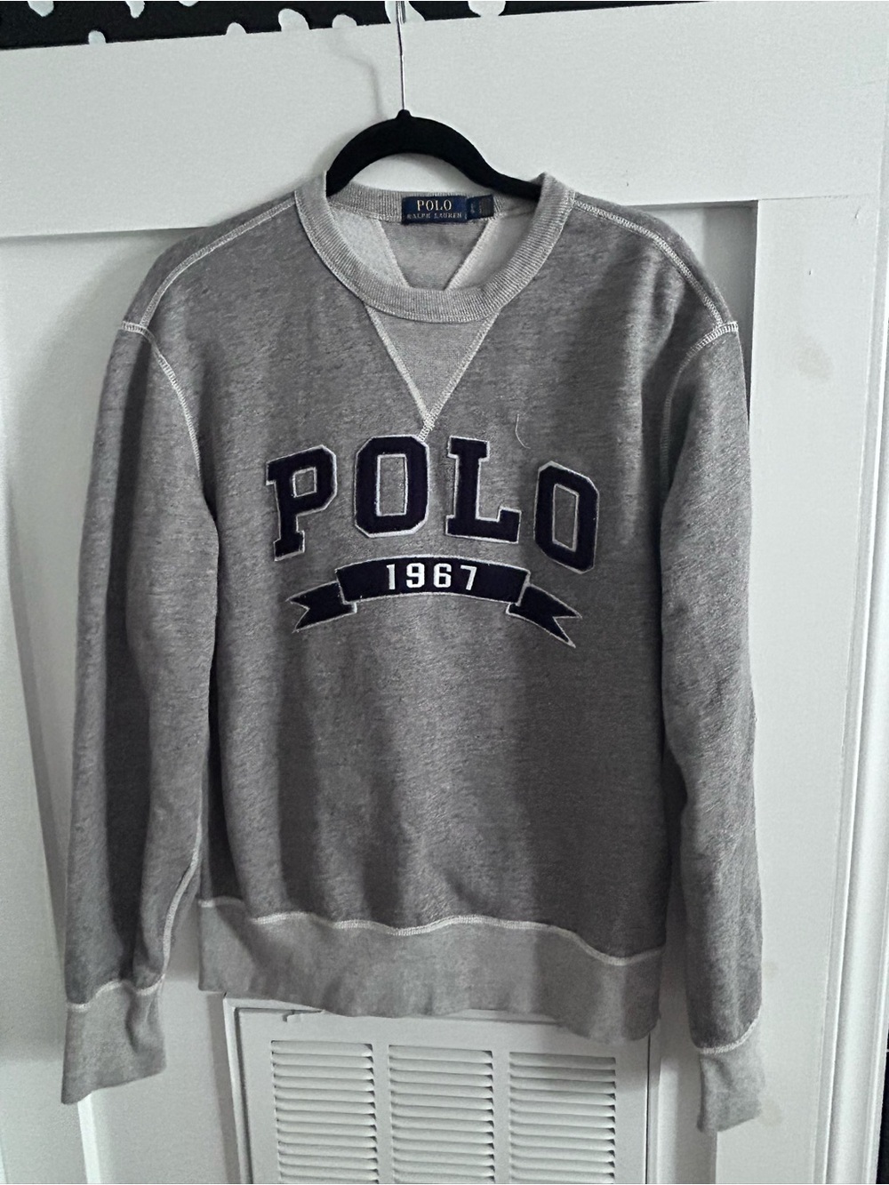 Polo Ralph Lauren POLO 1967 Flocked Logo Fleece Crewneck Sweatshirt Gray Large